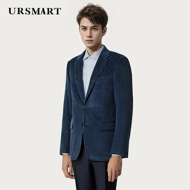 Classic men's casual suit with flat collar single breasted corduroy new autumn product elegant British style men's suit coat