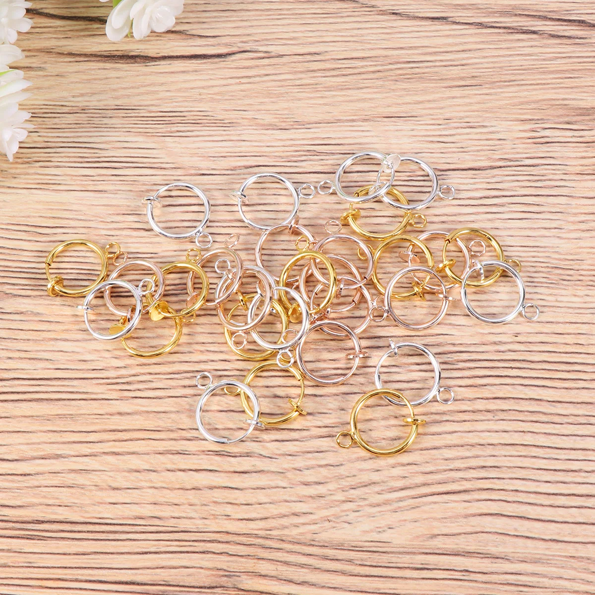 

30pcs Clip On Hoop Earrings Silver Non Piercing Durable Metal Long Color Retention Storage Handmade