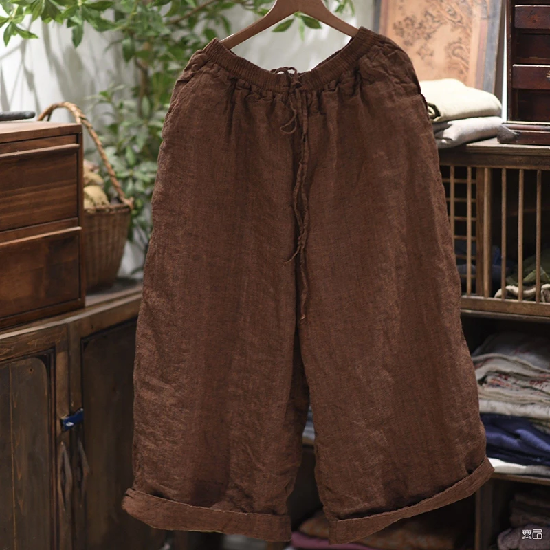 

Women Casual Harem Pants New Arrival 2026 Spring Vintage Style Solid Color Loose Comfortable Female Thick Linen Trousers M2310