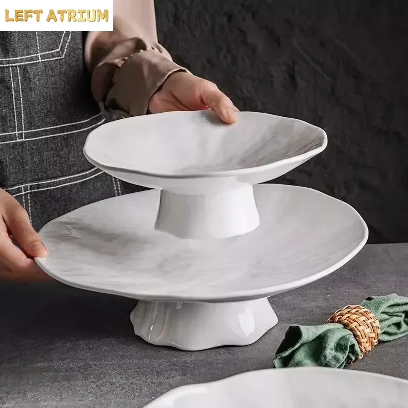 Ceramic Plate High Footed Dessert Plate Snack Plates Salad Plates Pasta Dish Serving Plate Molecular Cuisine Kitchen Tableware
