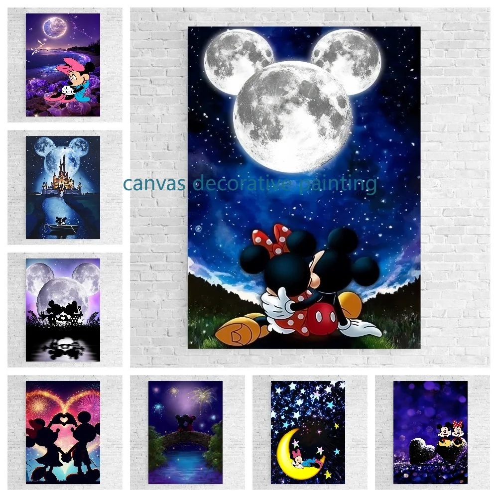 

MINISO Disney Mickey Mouse Minnie Mouse Art Love Pictures High Quality Canvas Painting Aesthetic Room Decor HD Poster Wall