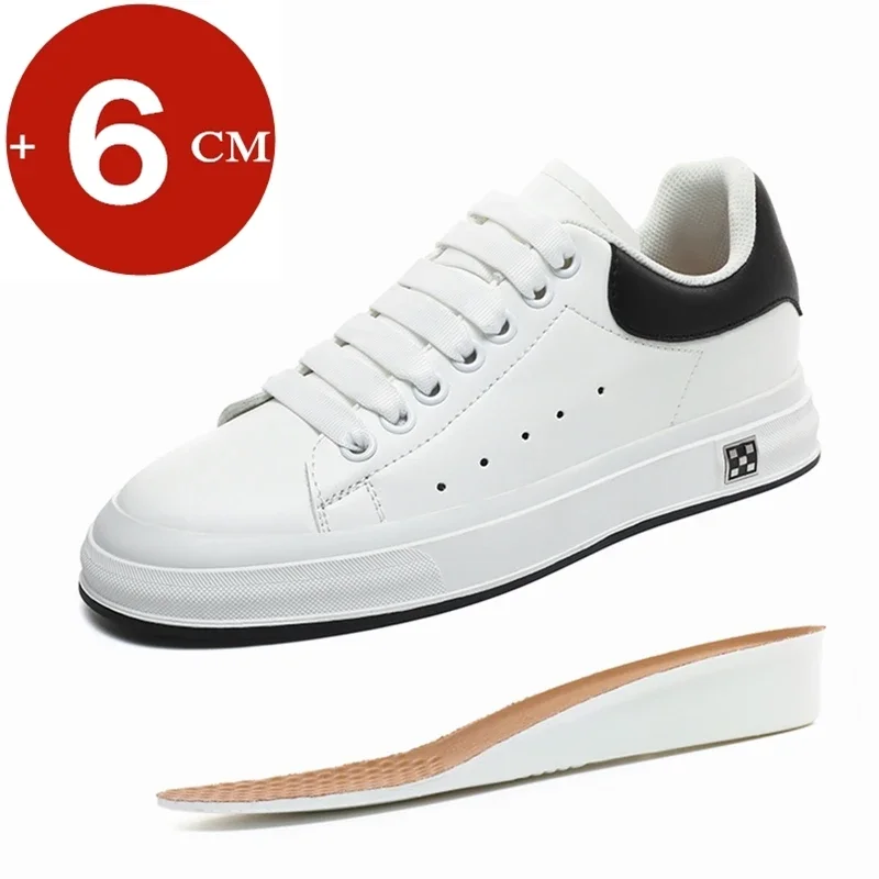 Plus Sizes 37-46 Casual Lift Sneakers Men Elevator Shoes Height Increase Insole 6cm White Black Taller Shoes Men Fashion Sports