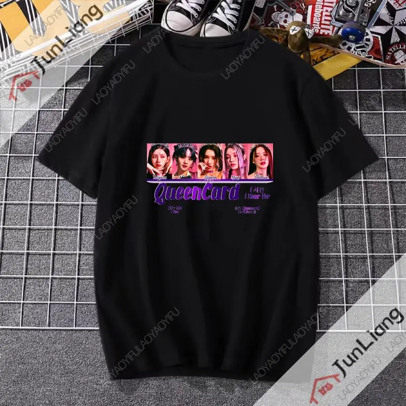 Gidle I Feel T-shirt Kpop MIYEON MINNIE Soyeon YUQI SHUHUA Printed T-shirt Neutral T-shirt Loose Fashion (G) I-DLE Fans Top