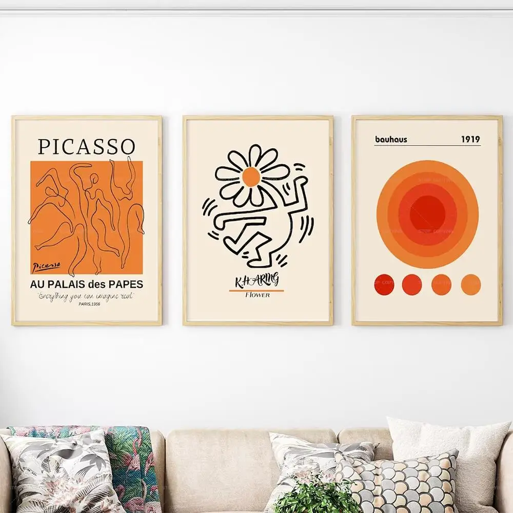 3pcs/Set Abstract Gallery Wall Picasso Bauhaus Orange Wall Art Canvas Painting Posters For Living Room Home Decor