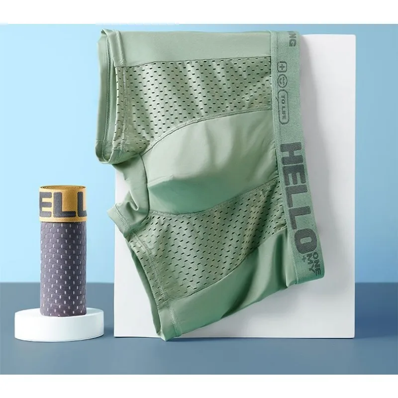 Men's Underwear Men's Ice Silk Half Mesh Breathable Boxers Summer Thin Smooth and Soft Quick-dry Cool Top High Appearance Level