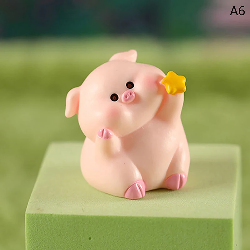 Mini Pig Figurine Animal Model Toy Moss Micro Landscape Home Car Ornament Miniature Fairy Garden Decoration Accessories Gift