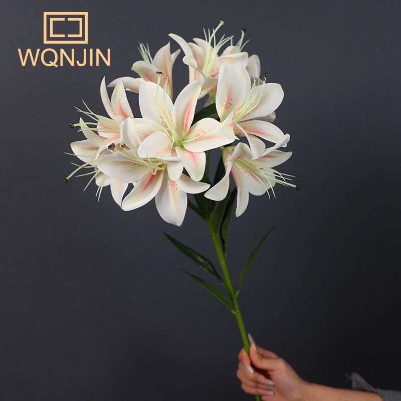 1 Bündel simulierte 10-köpfe lange Zweige Lilie Hochzeit Zuhause, Eingangsdekoration, Fotografie-Requisiten, Seidenblumenstrauß – Detail 5