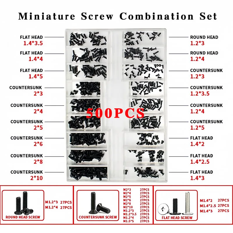 

500 PCS Miniature Screw Combination Set Screwdriver Sunglasses Glasses Watch Laptop Maintenance Watch Cover For Repair Screws