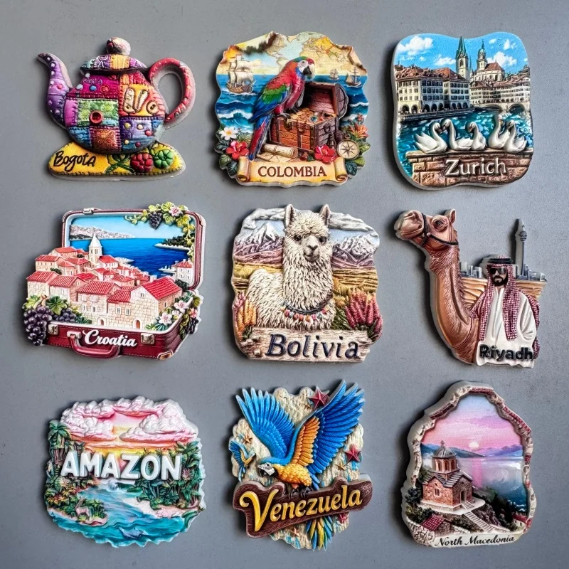Fridge Magnets Tourist Souvenir Bogota Colombia Venezuela Croatia Zurich Riyadh North Macedonia Magnetic Stickers Gifts Imanes