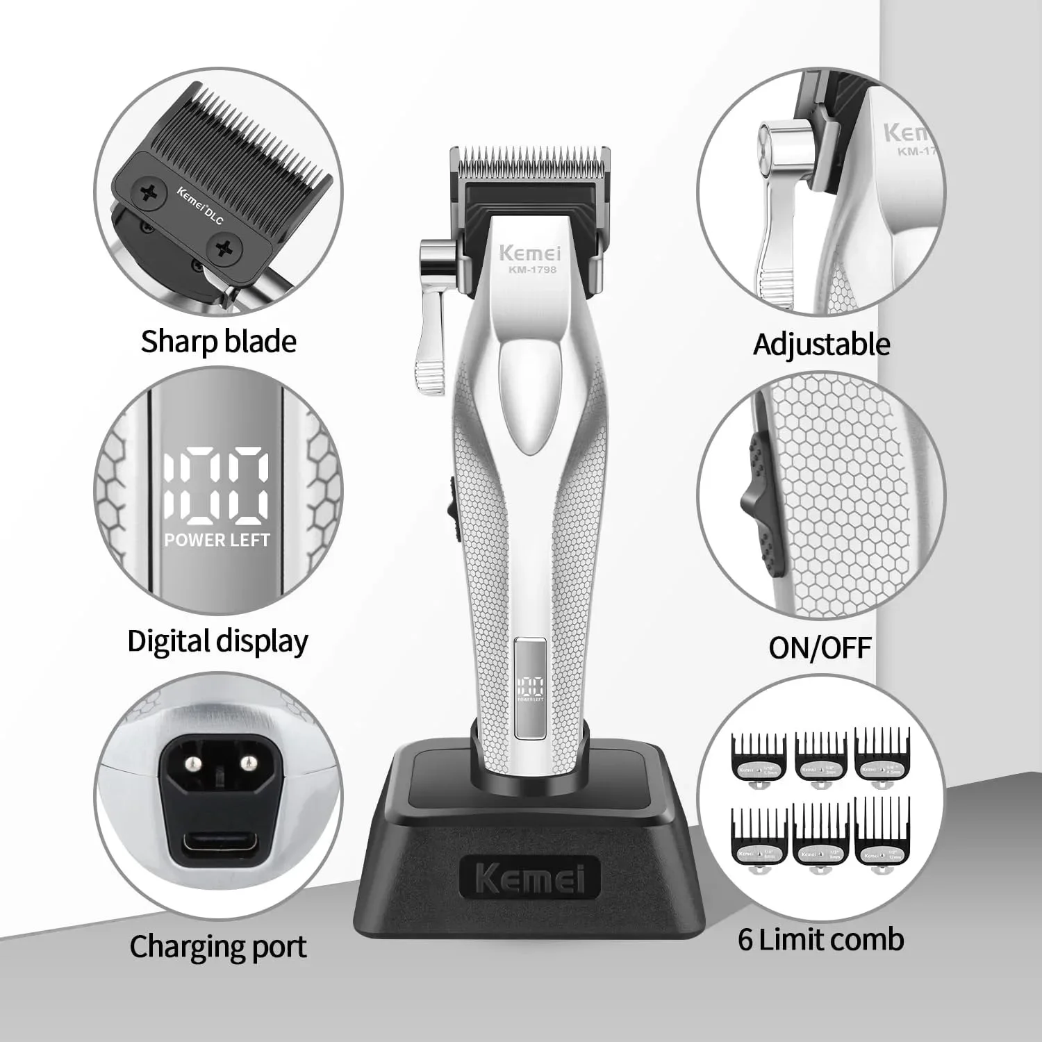 Professional Hair Clippers Hair Cutting Machine Electric Clippers 9000 RPM Trimmers Adjustable Hair Clippers KM-1798 KM-3023-702 view 3