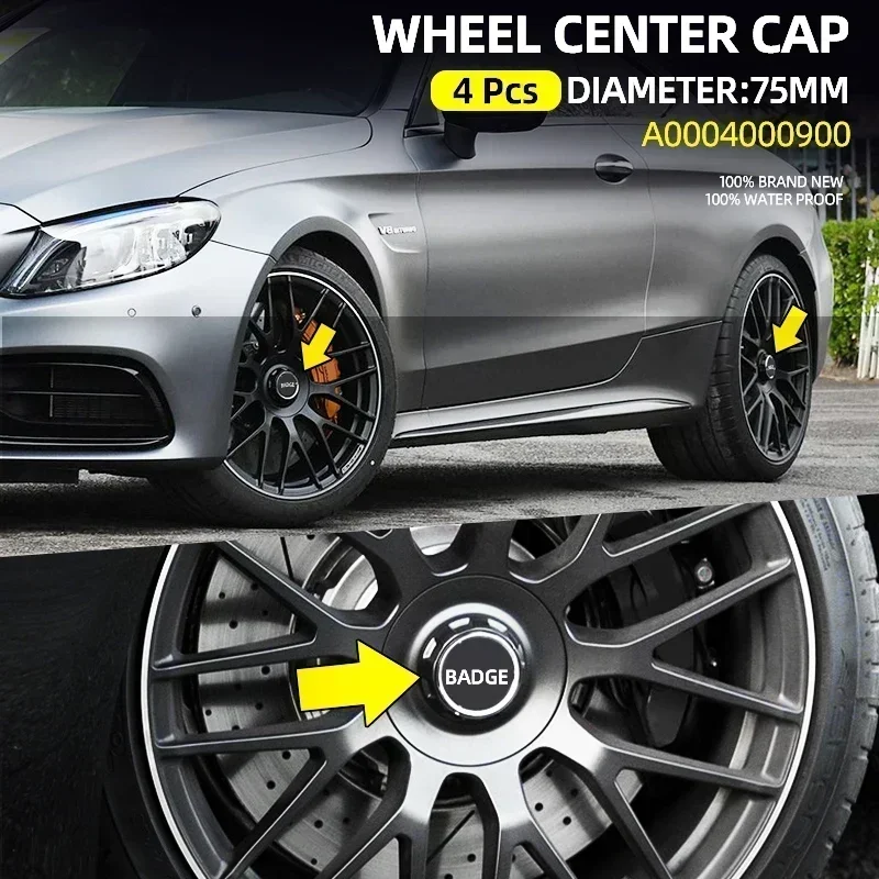 

4pcs/lot 75mm A0004000900 Car wheel Hub Cap Emblem badge logo for Mercedes Benz AMG C43 C63 E43 E53 E63 W205 W213 Accessories