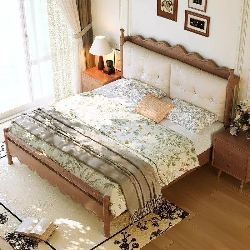 Cherry retro solid wood double bed, master bedroom queen bed
