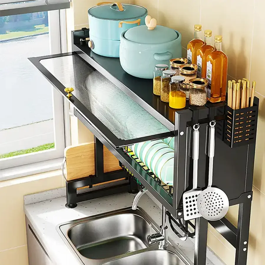 

85cm Over The Sink Dish Rack Kitchen Dish Drainer Draining Sink Drying Iron Storage Holders & Racks Escurridor De Platos