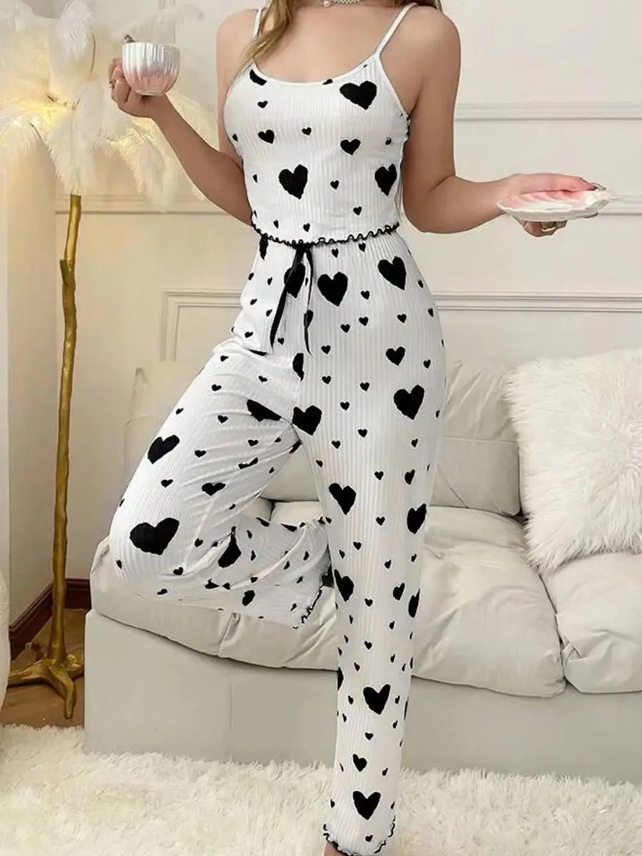 

Women's Spwear Long Sve Collared Print Pajamas Set Outerwear Comfortable Polyester Fabric Summer Season Regular Thin