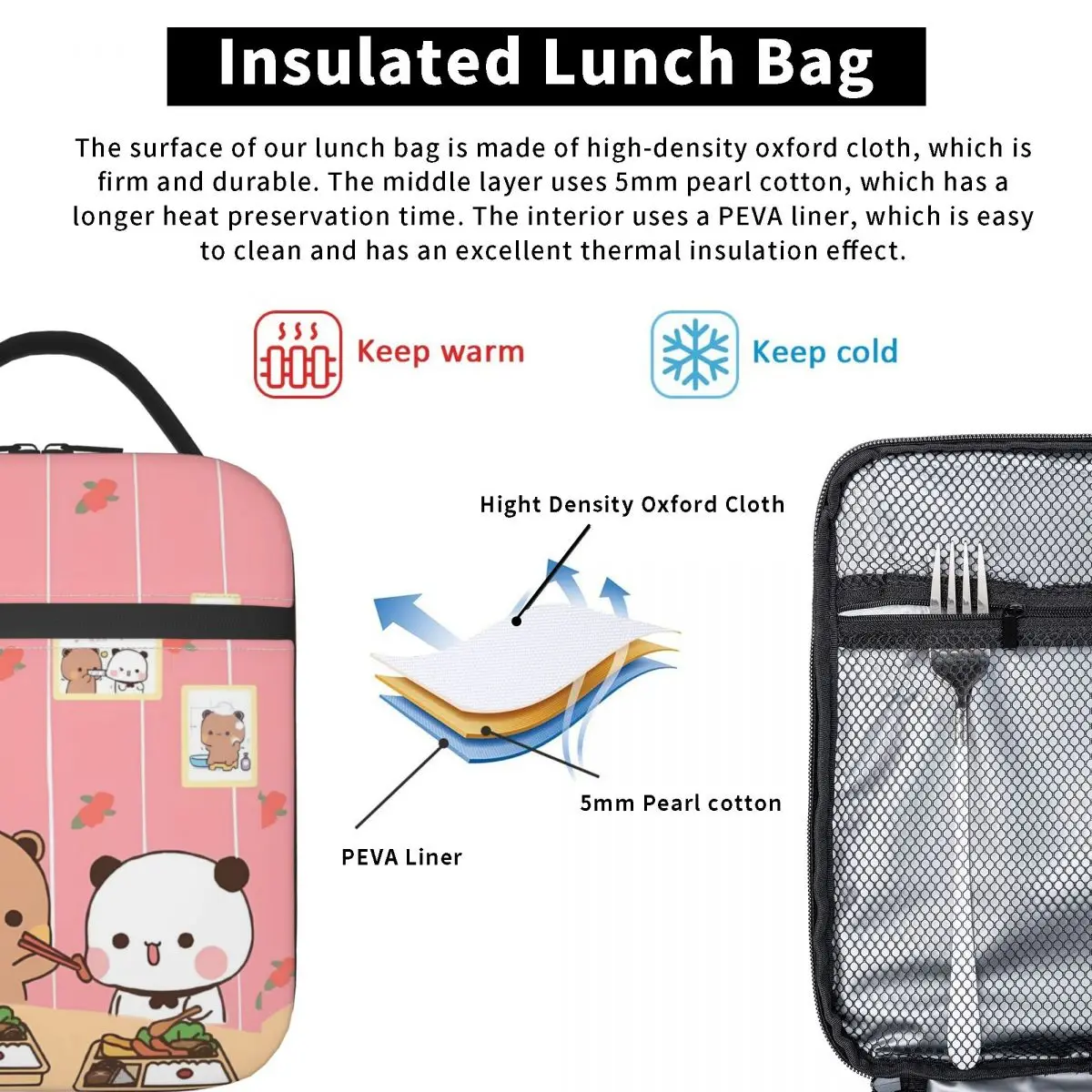 Simpatica borsa per il pranzo Bubu e Dudu Cartoon Panda Scatola per il pranzo da ufficio per borse per alimenti alla moda per bambini Borsa termica