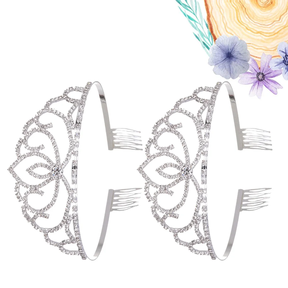2Pcs Kids Crystal Tiara Elegant Lightweight Crown for Wedding Birthday Party Performance Accessories Kids Tiara