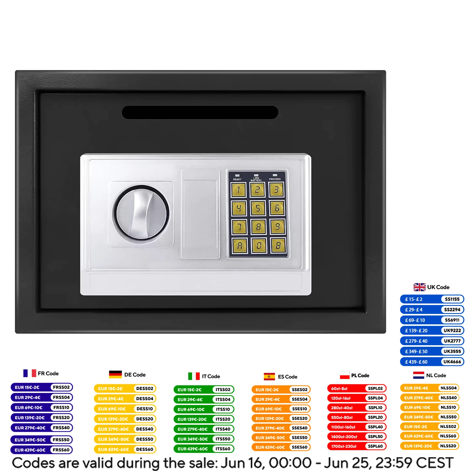 Schwarzer Digital Safe Wertsachen Dokumentensicherheit Safe Elektronische Keyboard mit Backup-Key Wall Mount Boden