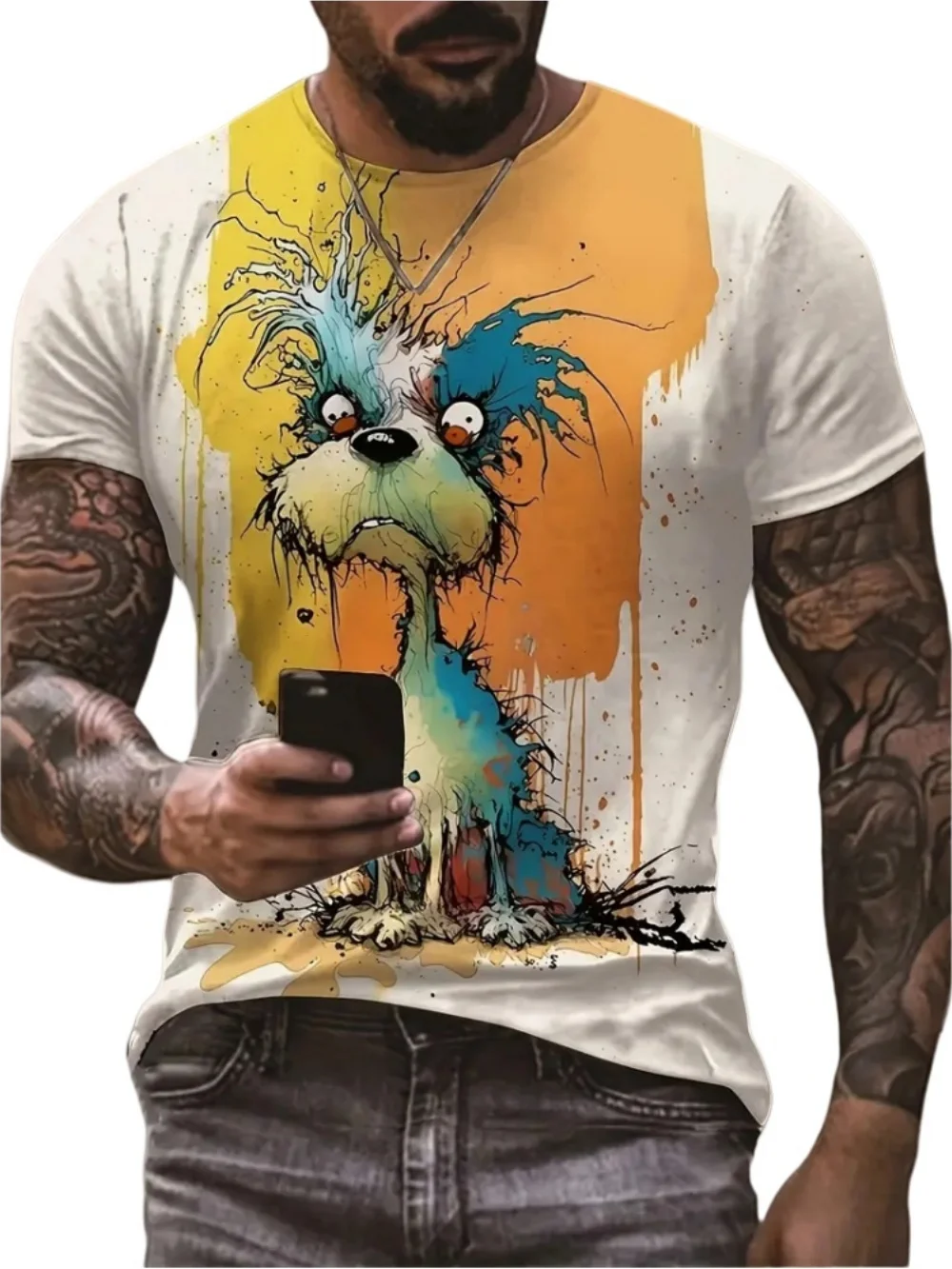 Cartoon 3D Print Funny Animal Graphic T-Shirts Summer O-Neck Short Sleeve Tops Casual Loose Men T-Shirt Harajuku Men\'s Clothing