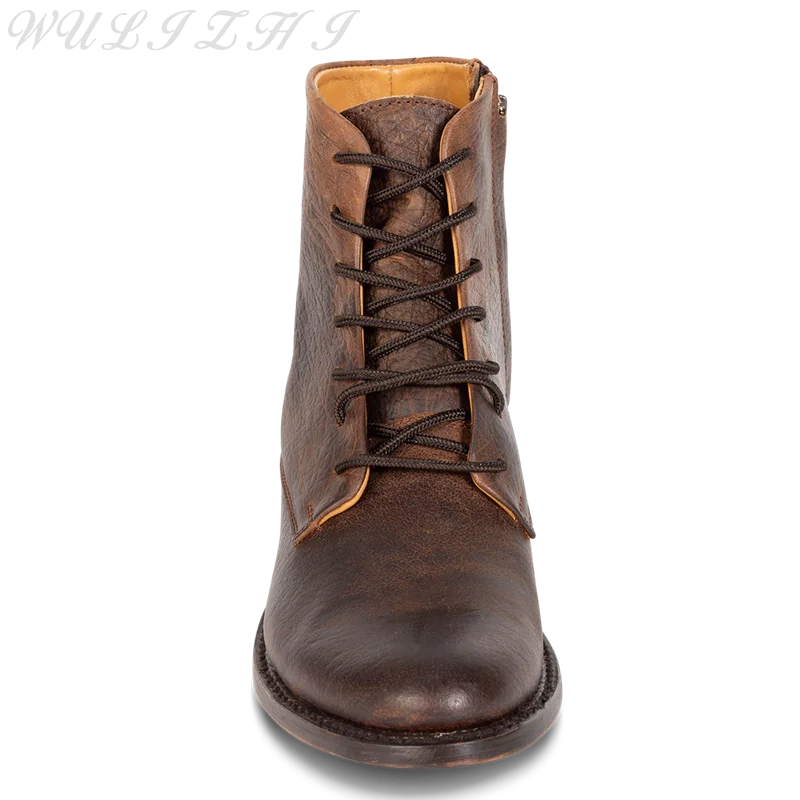 Men's Natural Leather Ankle Boots 2023 Street Style Cross Strap Design Western Casual Shoes Zipper Solid Cowboy Boots Winter