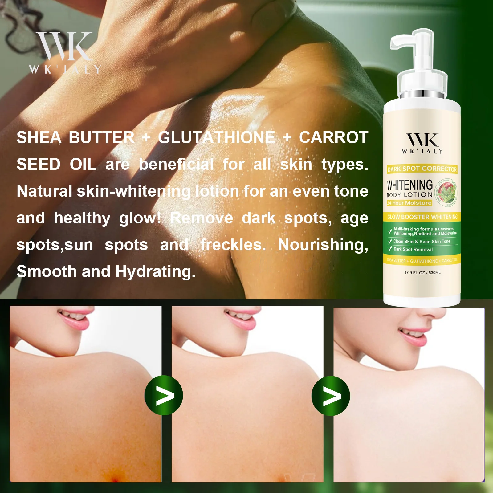 glutathione moist whitening lotion WK JALY Glutathione Whitening Body Lotion, Dark Spot Corrector, With  Natural Carrot Oil, Moisturizing, Smooth Skin, 530ml