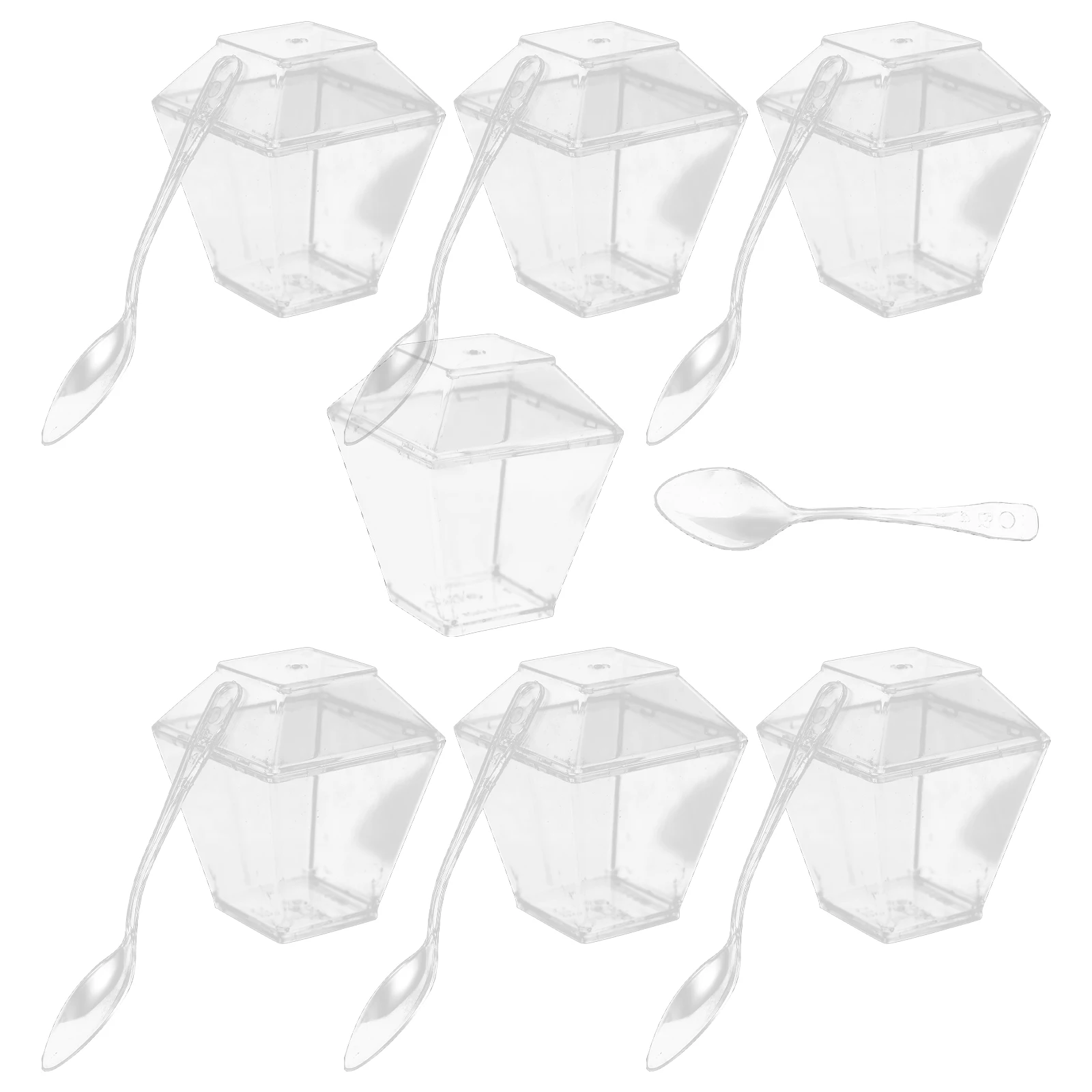 

50 Sets Transparent Dessert Cups Lids Mini Cake Cake Cups With Lids Ice Cream Containers Spoon Reusable Kitchen Barware