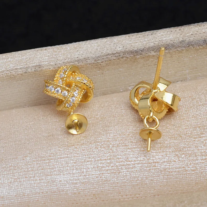 Wholesale 925 Sterling Silver Earrings Base Findings Mountings Jewelry Mounts Fittings Accessories for 8-12mm Pearls 3 pairs/lot