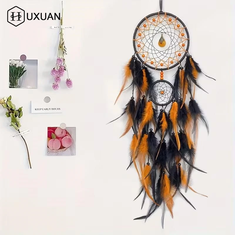 Hand-woven Dreamcatcher Wind Chimes, Adorned With Artificial Feathers And Crystals, Exquisite Wall Decoration
