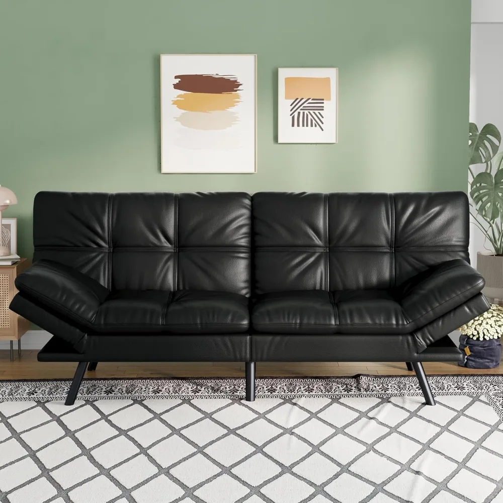 

71" L Covertible Futon Sofa Bed,Faux Leather Futon Couch, Memory Foam Modern Loveseat Sleeper, Small Splitback Sofa Couches for