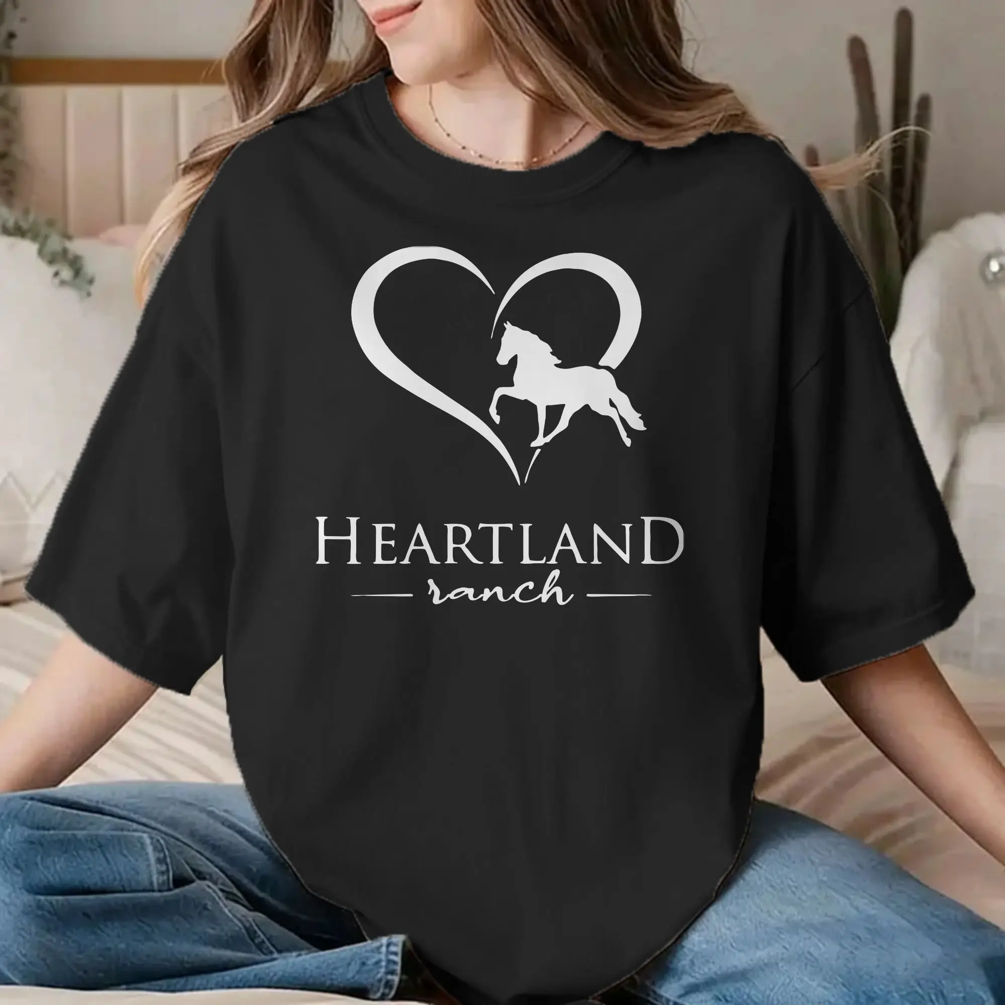 Glitter Sunset Heartland Ranch US T-Shirts Men Women HL Horse 100% Cotton Tee Shirt Round Neck Short Sleeve T Shirt Party Tops