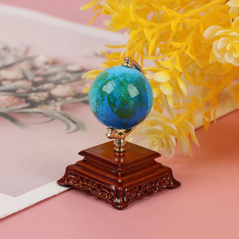 1PCS Mini Metal 1:12 Vintage Blue World Globe Miniature Dollhouse Furniture