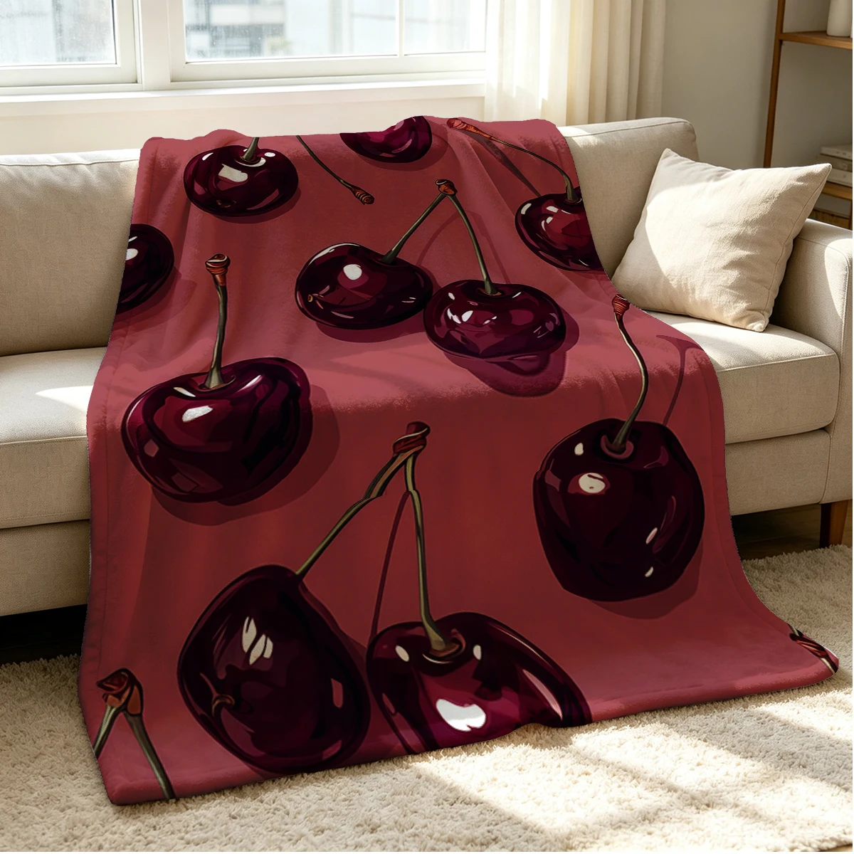 Cherry Crush Flannel Blanket Warm Soft Halloween Christmas Couch Warm Cozy Decorative Decor Gift for All Season