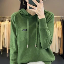 Herbst Winter Frauen Pullover 2024 Langarm Kapuzen pullover Mode koreanische Strick Hoodie Pullover lässig warm Bottom ing Pullover