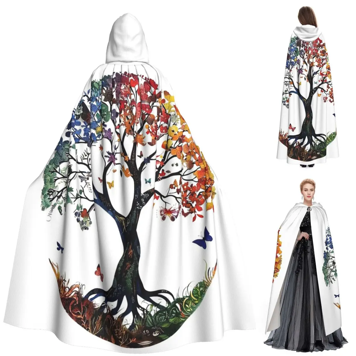 

Tree Of Life Long Hooded Cloak Witch Medieval Costume Cosplay Cape HalloweenParty Adult Unisex