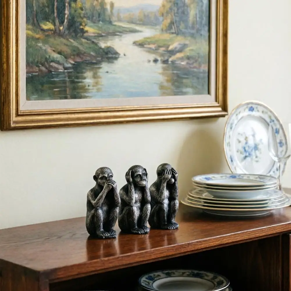 3 Wise Monkeys Statue See No Evil Hear No Evil Speak No Evil Resin Figurine Spiritual Animal Sculpture Home Decor Gift