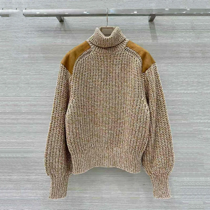

Women's Old Money High-Neck Cashmere Sweater, Fashionable Classic Lace Pullover, High-Quality Top, Autumn/Winter, New Arrival