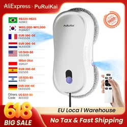 PuRuiKai Window Cleaning Robot Automatic with Auto Dual Spray 5600Pa Suction Remote Control Edge Detection for Home