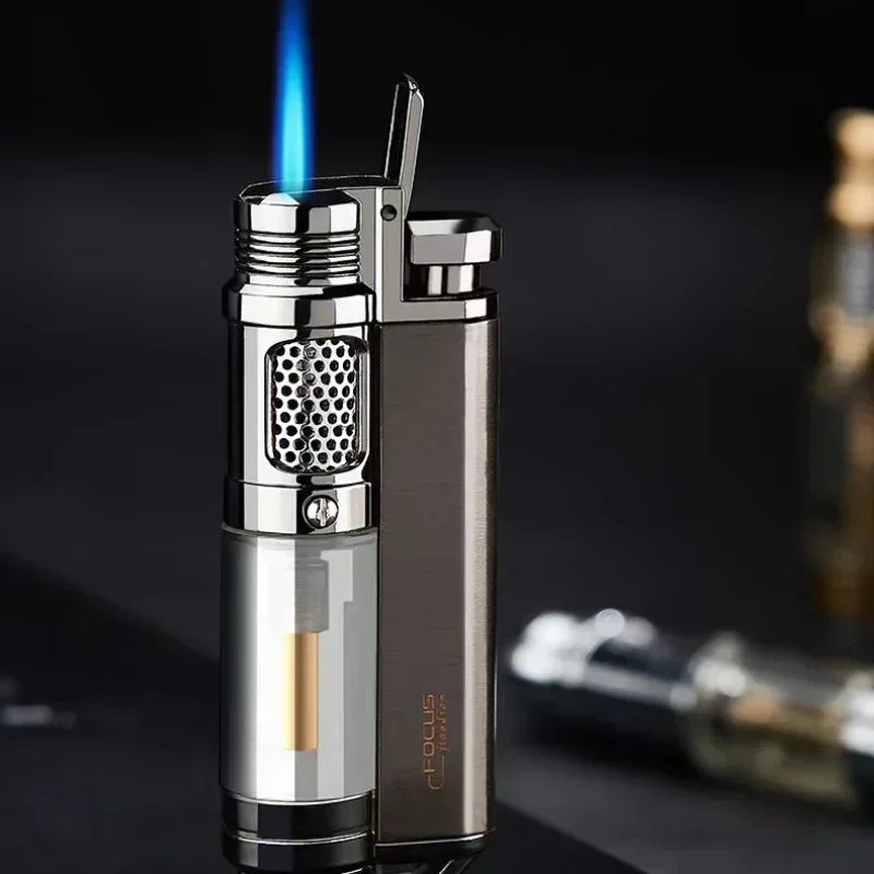 

2024 Visible Gas Window Flashlight Cigar Lighter Jet Butane Metal Turbo Windproof Lighter Portable Airbrush 1300C Men's Gadget