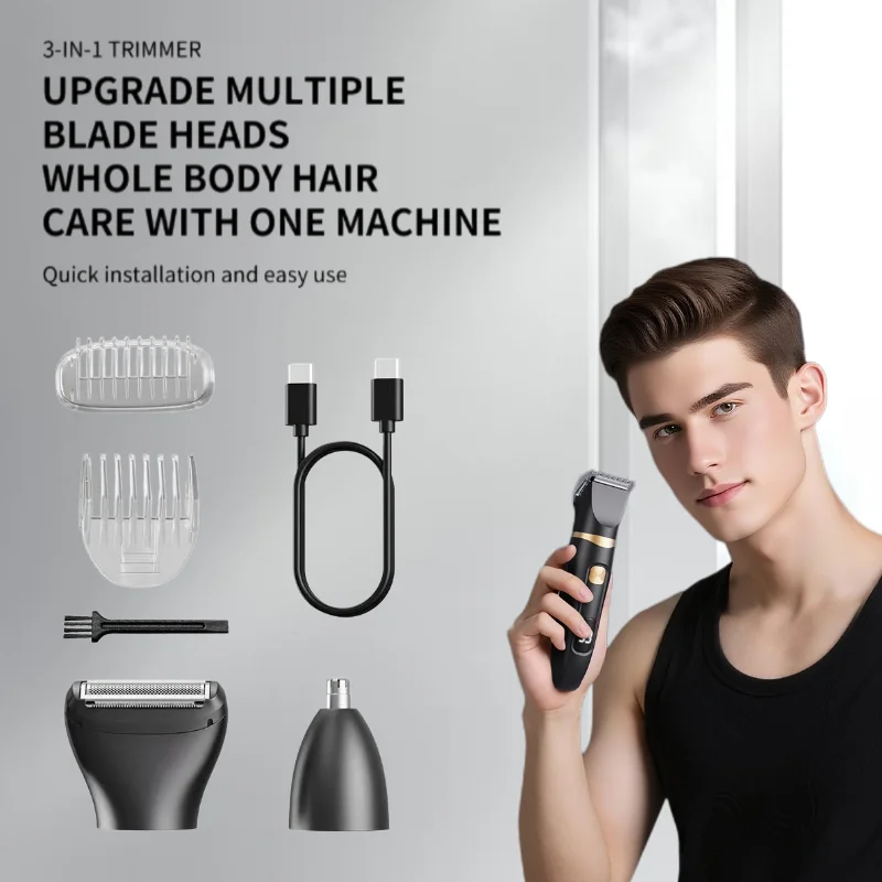 Rechargeable Electric Men Shaving Set 3 In 1 Hair Clipper Beard Shaver Nose Ear Trimmer USB Charging Grooming Accessory