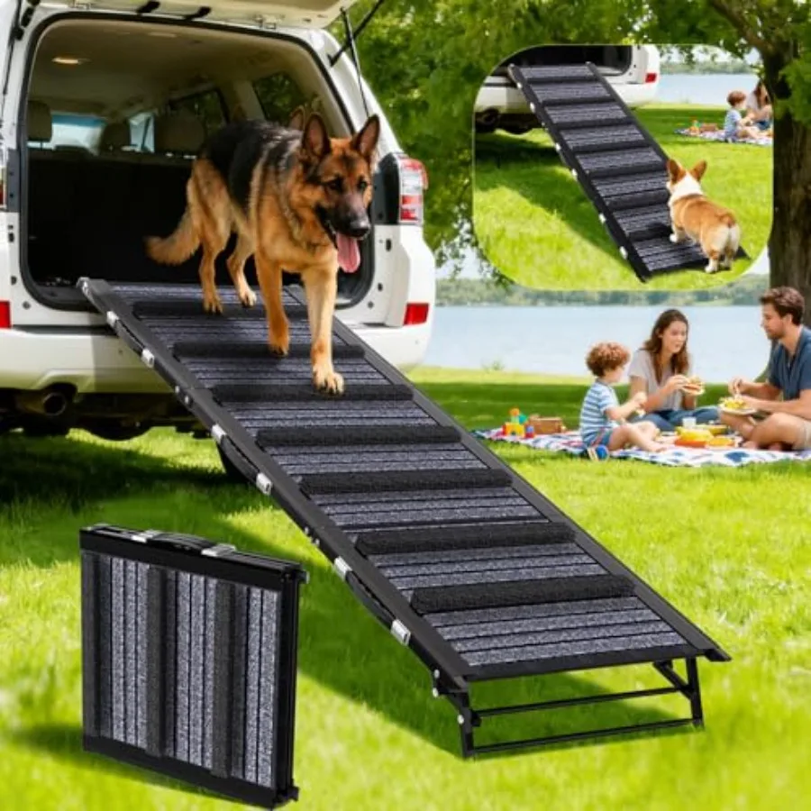 

Dog Ramp for Car SUV Truck - Portable Pet Ramp Steps with Anti-Slip Surface Extra Wide Steps for Large Dog Up to 250LBS 55 L x