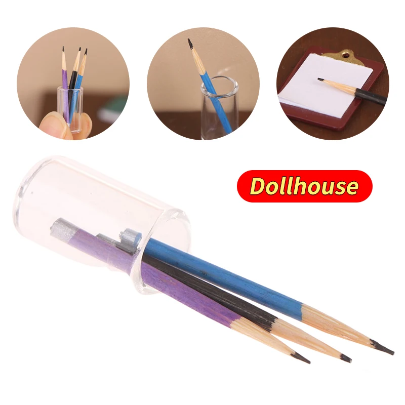 1/12 Poppenhuis Mini Potlood Potlood Houder Set Poppenhuis School Briefpapier Poppenhuis Decoratie Accessoires Kid Fantasiespel Speelgoed