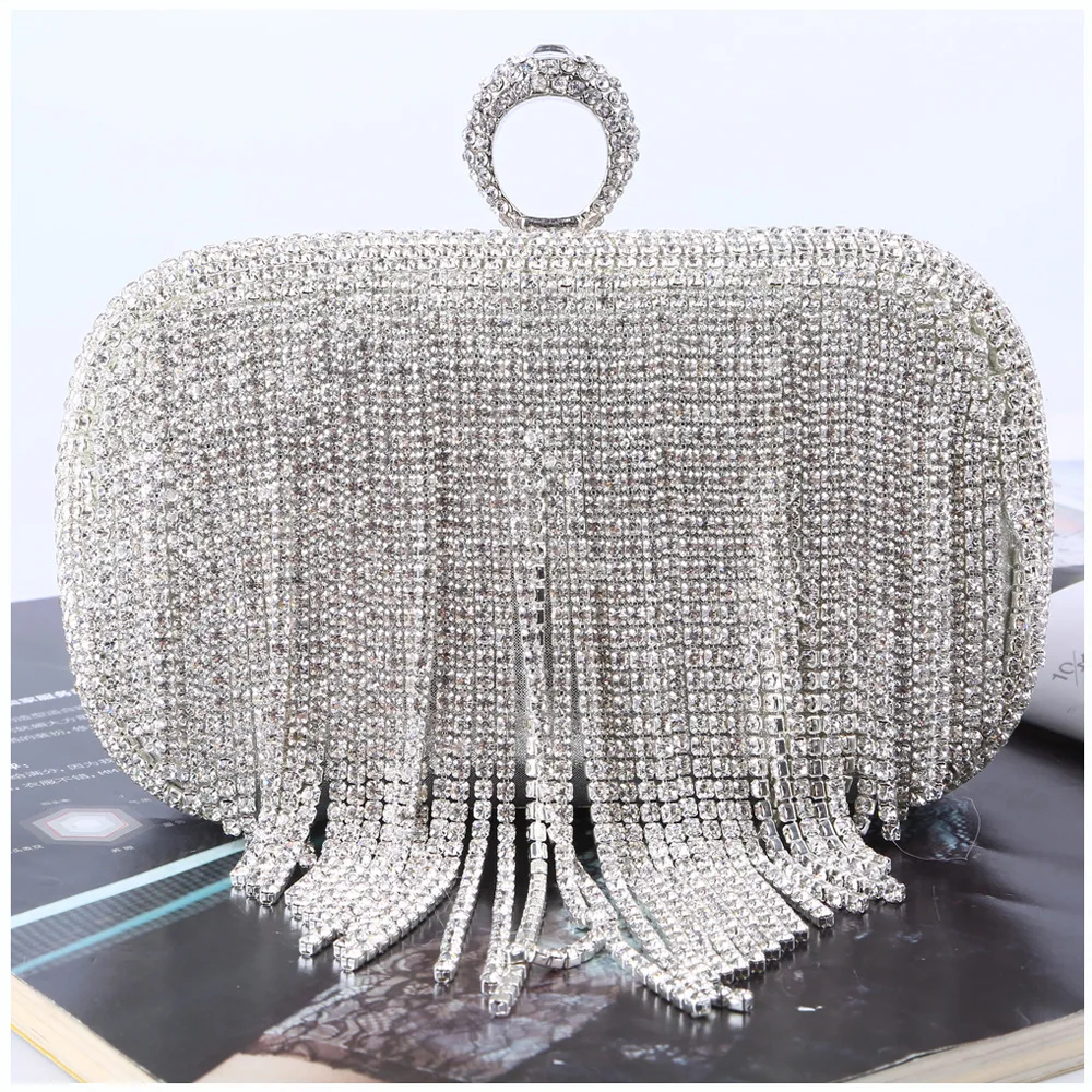 Bolso de mano de noche para mujer, con cadena de borla cartera de mano, bolso de hombro, de boda, para fiesta