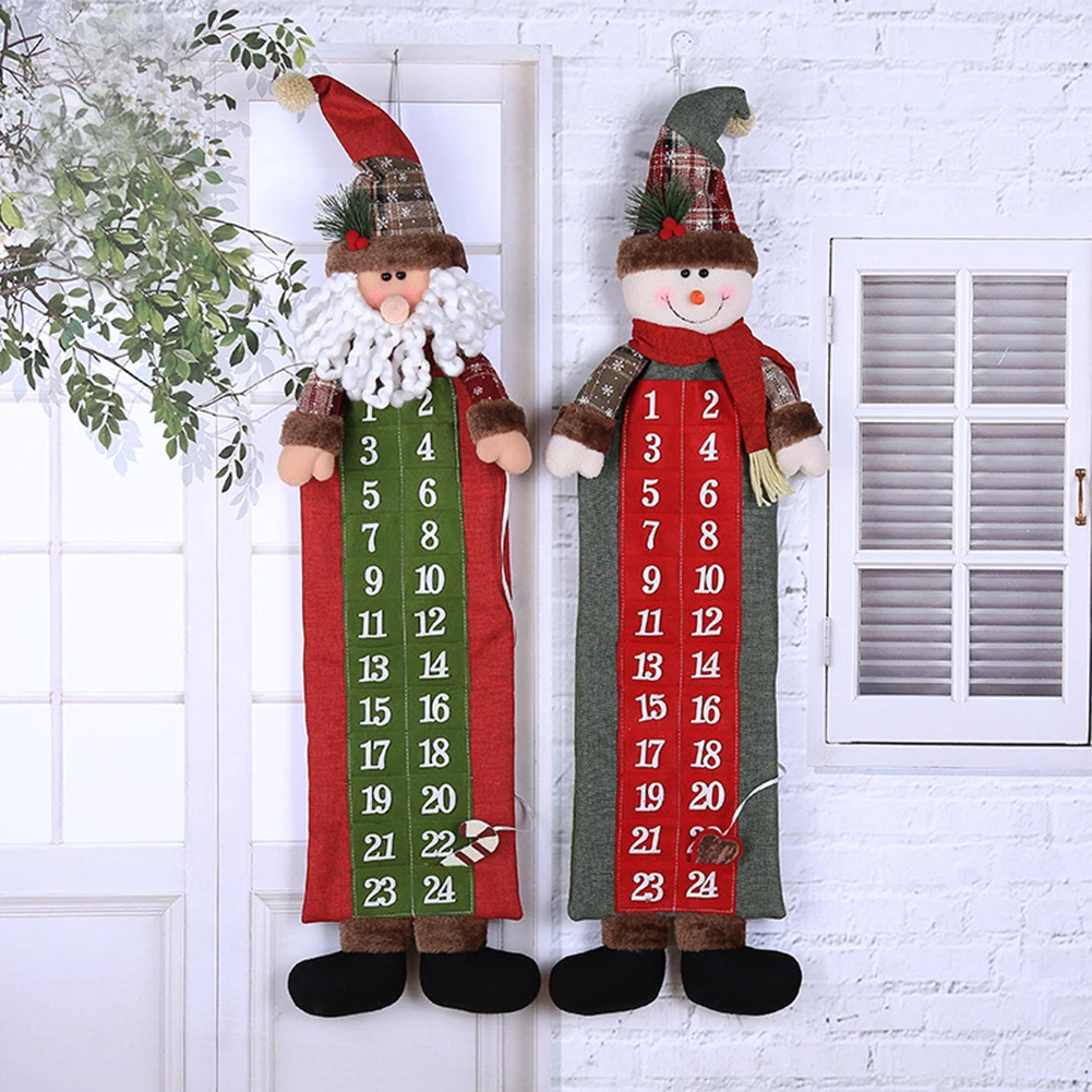 

Christmas Countdown Linen Snowflake Plaid Santa Claus Snowman Advent Calendar Xmas Hanging Countdown 2024 Christmas Decoration