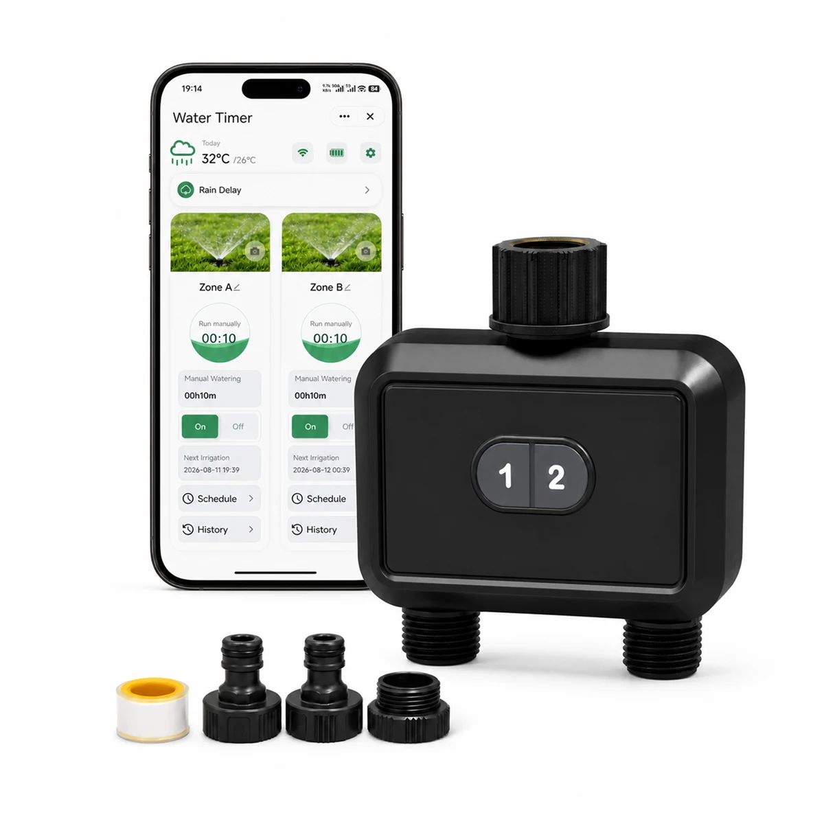 tuya Wifi Direct Automatic Water Timer Garden Irrigation Watering System Dual Hose Remote Control Sprinkler Support voice