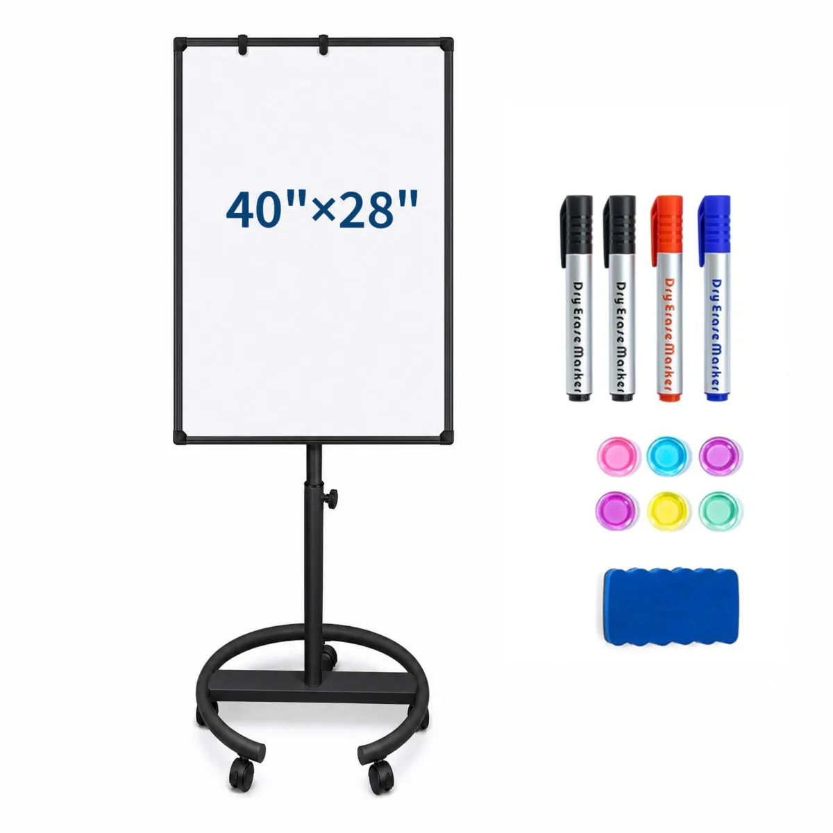 Magnetic Rolling Whiteboard on Wheels with Paper Holder & Hooks – 40