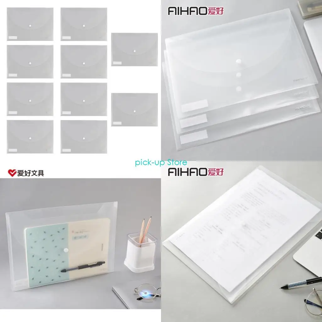

Q5WA 10PCS Stationery Storage Folder Clear File Bag Button Document Bag File Folders School Office Supplies