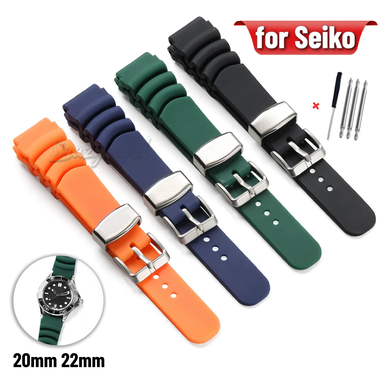 Silikon-Uhrenarmband 20mm 22mm für Seiko SKX007 009 für Casio Diver Armband Sport Wasserdicht Ersatz-Armband für Damen und Herren