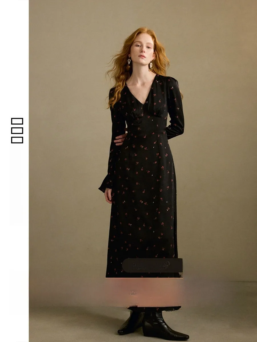 

from That Time Vintage V-ne Long Sve Floral Dr Ele Women's Maxi Dr Autumn Ci Commute French Sle Midi Dr