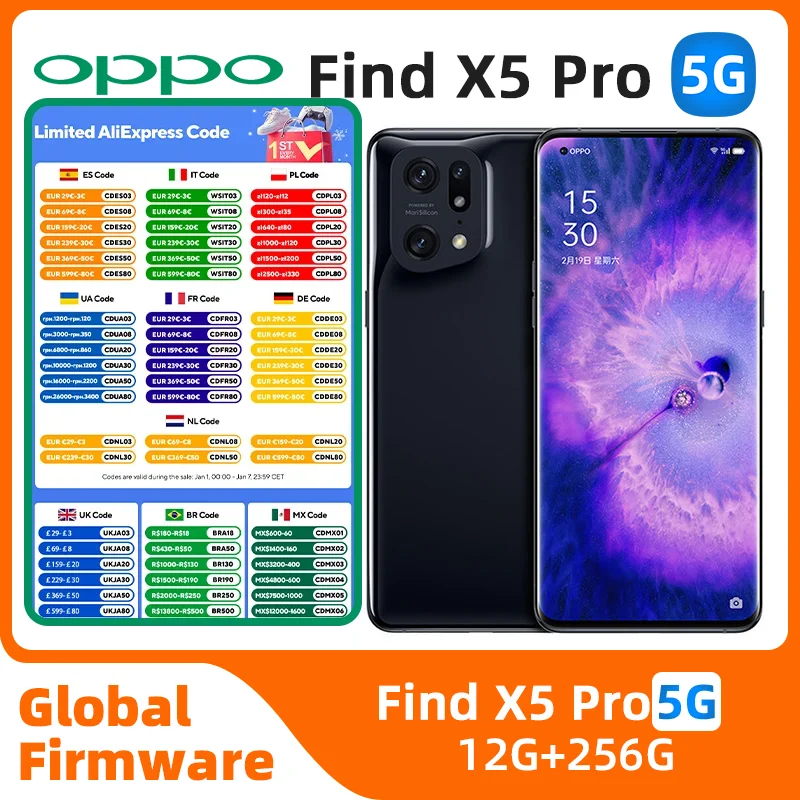 Oppo Find X5 Pro Qualcomm Snapdragon 8 Gen 1 5G 6.7" AMOLED 120HZ 50.0MP Camera 80W Charger 5000mAh used phone