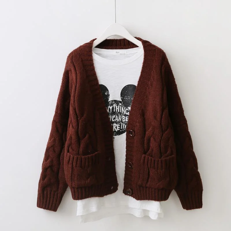 Sweater 2023 autumn new Korean version loose short thick thread cardigan coat women Fried Dough Twists knitting cardigan sweater