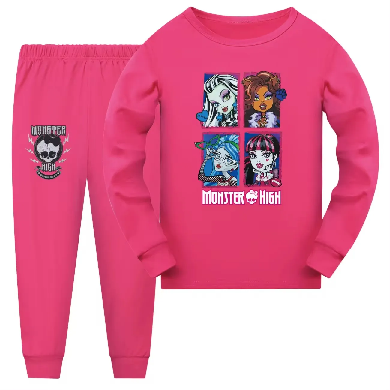 Monster High Pijamas Kids Cartoon Pajama Sets Toddler Boys Daily Sleepwear Baby Girls Long Sleeve T Shirt+Shorts 2pcs Set